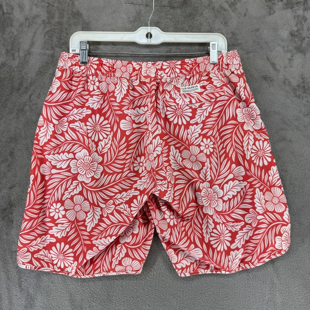 Fair Harbor Swim Trunks Men L The Anchor Red Floral BreezeKnit Liner EUC